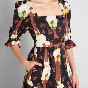 Hutch ModCloth Let’s Go Multicolored 3/4 Sleeve Belted Boho Maxi Dress New 6